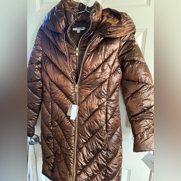 NWT Via Spiga inset bib quilted long puffer jacket - Picture 4 of 10